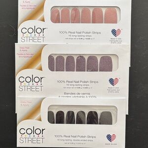 Color Street Nail Polish Strips in Rose, Plum, and Charcoal